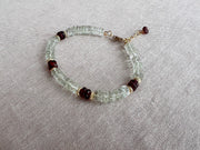 Prasiolite Heishi Bracelet with Garnet Accents, Gemstone Boho Bracelet, 14k Gold Filled