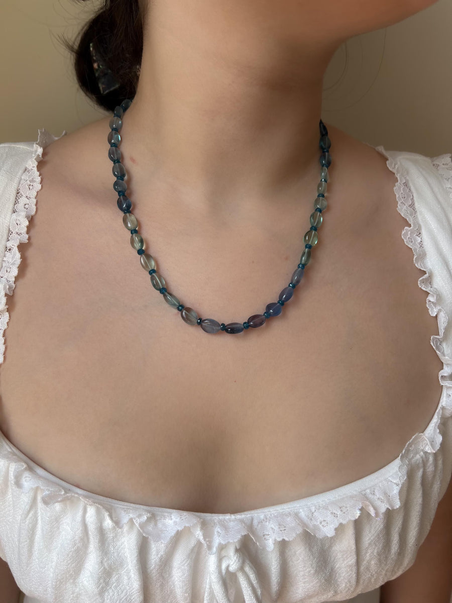 Fluorite Necklace, Swiss BlueTopaz Accents, Boho Gemstone Jewelry