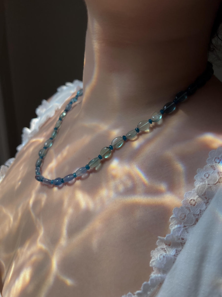 Fluorite Necklace, Swiss BlueTopaz Accents, Boho Gemstone Jewelry