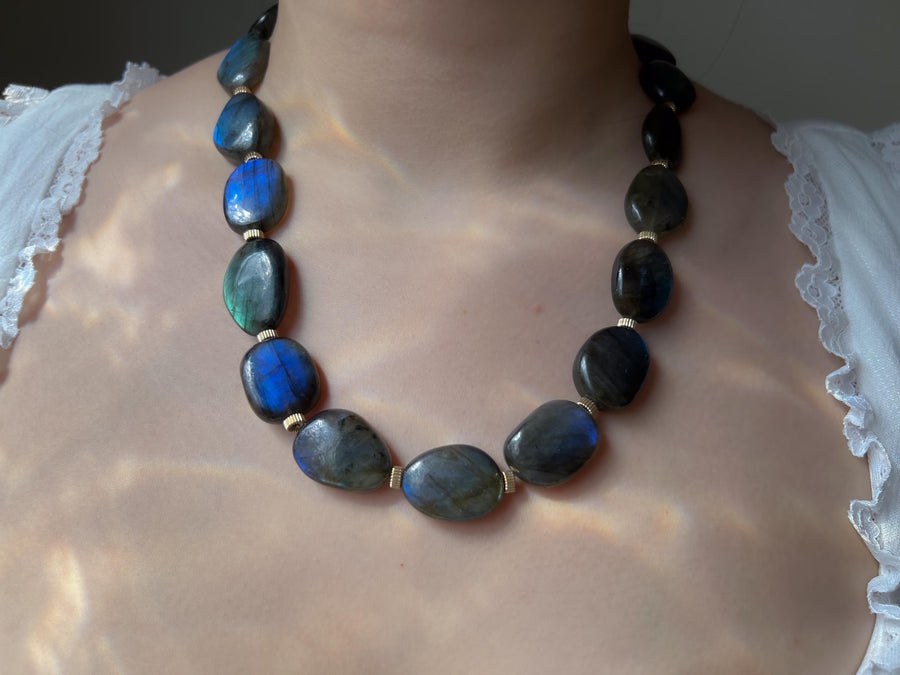 Labradorite Necklace with Gold Accents