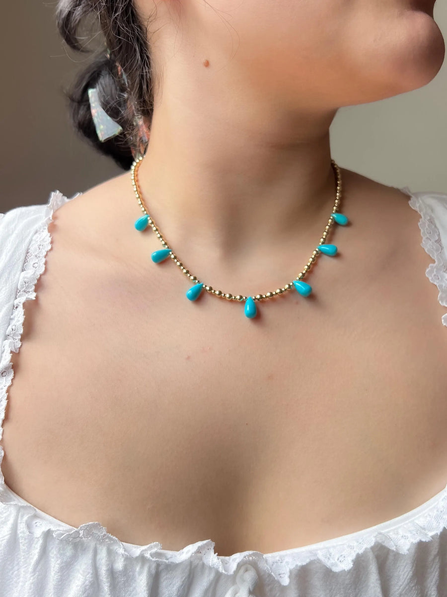 Gold Bead Necklace with Sleeping Beauty Turquoise Accents