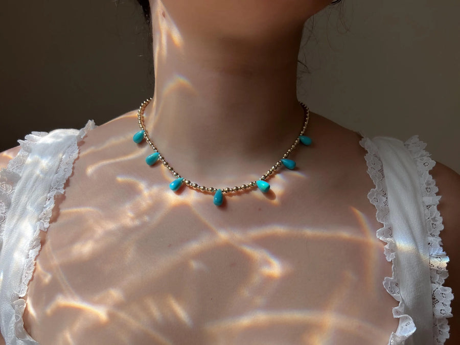 Gold Bead Necklace with Sleeping Beauty Turquoise Accents