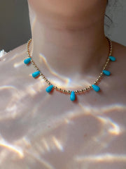Gold Bead Necklace with Sleeping Beauty Turquoise Accents