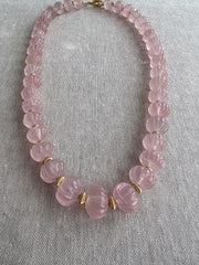 Carved Rose Quartz Pumpkin Necklace: 14k Gold Filled Accents, Statement Jewelry
