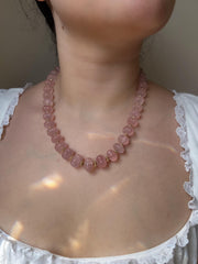 Carved Rose Quartz Pumpkin Necklace: 14k Gold Filled Accents, Statement Jewelry