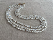 Rainbow Moonstone Triple Strand Necklace, 14k Gold Filled Accents, Boho