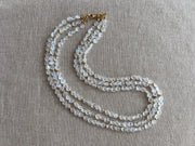 Rainbow Moonstone Triple Strand Necklace, 14k Gold Filled Accents, Boho