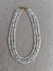 Rainbow Moonstone Triple Strand Necklace, 14k Gold Filled Accents, Boho