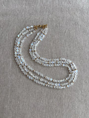 Rainbow Moonstone Triple Strand Necklace, 14k Gold Filled Accents, Boho