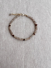 Brown Spinel Bracelet: Garnet Accents, Dainty Boho Jewelry
