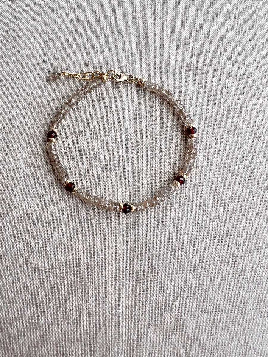 Brown Spinel Bracelet: Garnet Accents, Dainty Boho Jewelry