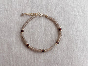 Brown Spinel Bracelet: Garnet Accents, Dainty Boho Jewelry
