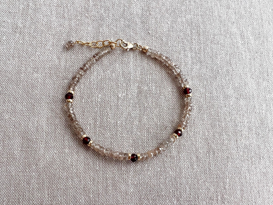 Brown Spinel Bracelet: Garnet Accents, Dainty Boho Jewelry