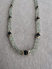 Prasiolite Heishi Necklace, London Blue Topaz Accents, Boho Gemstone Jewelry