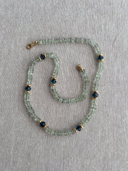 Prasiolite Heishi Necklace, London Blue Topaz Accents, Boho Gemstone Jewelry