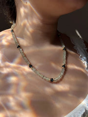 Prasiolite Heishi Necklace, London Blue Topaz Accents, Boho Gemstone Jewelry