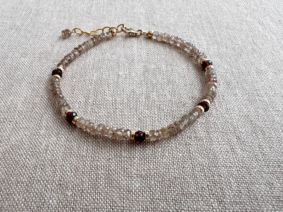 Brown Spinel Bracelet: Garnet Accents, Dainty Boho Jewelry