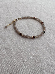 Brown Spinel Bracelet: Garnet Accents, Dainty Boho Jewelry