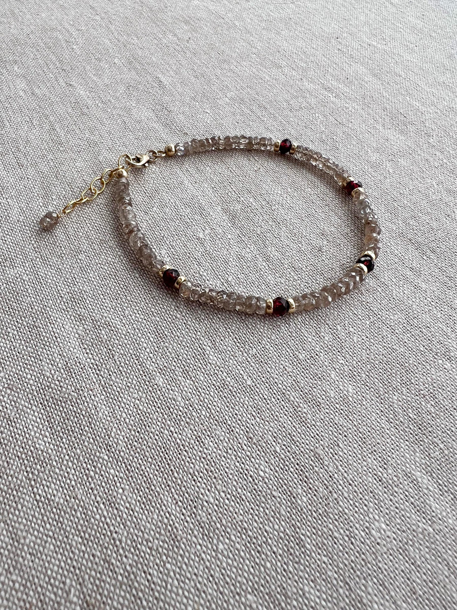Brown Spinel Bracelet: Garnet Accents, Dainty Boho Jewelry