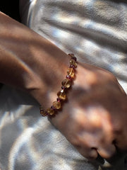 Citrine Hearts Bracelet: Carved Rhodolite Accents, Boho Gemstone Jewelry