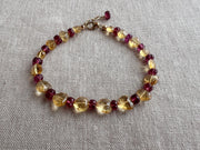 Citrine Hearts Bracelet: Carved Rhodolite Accents, Boho Gemstone Jewelry