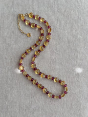 Citrine Heart & Carved Rhodolite Necklace: Boho Gemstone Jewelry