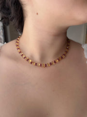 Citrine Heart & Carved Rhodolite Necklace: Boho Gemstone Jewelry