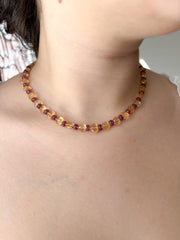 Citrine Heart & Carved Rhodolite Necklace: Boho Gemstone Jewelry