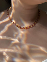 Citrine Heart & Carved Rhodolite Necklace: Boho Gemstone Jewelry