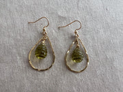 Lemon Quartz Beehive Teardrop Earrings, Carved Gemstones, Boho Gemstone Jewelry