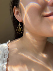 Lemon Quartz Beehive Teardrop Earrings, Carved Gemstones, Boho Gemstone Jewelry