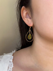 Lemon Quartz Beehive Teardrop Earrings, Carved Gemstones, Boho Gemstone Jewelry