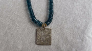 London Blue Topaz Necklace, Pave Diamond Square Pendant, Boho Gemstone Jewelry
