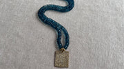 London Blue Topaz Necklace, Pave Diamond Square Pendant, Boho Gemstone Jewelry