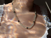 Prasiolite Heishi Necklace, London Blue Topaz Accents, Boho Gemstone Jewelry