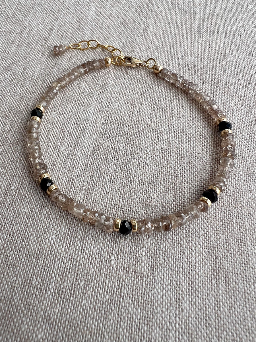 Brown Spinel Bracelet: Garnet Accents, Dainty Boho Jewelry