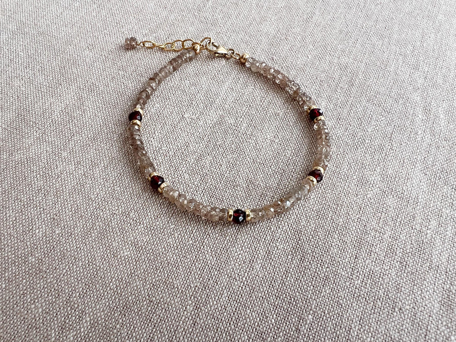 Brown Spinel Bracelet: Garnet Accents, Dainty Boho Jewelry