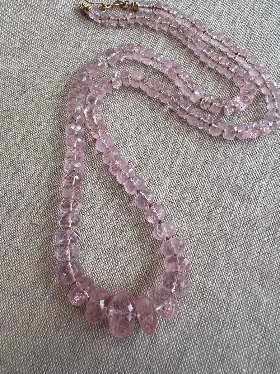 Pink Morganite Necklace, Hand Knotted Gemstones, Boho Gemstone Jewelry