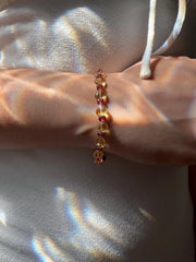 Citrine Hearts Bracelet: Carved Rhodolite Accents, Boho Gemstone Jewelry