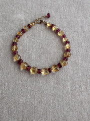 Citrine Hearts Bracelet: Carved Rhodolite Accents, Boho Gemstone Jewelry