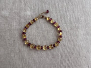Citrine Hearts Bracelet: Carved Rhodolite Accents, Boho Gemstone Jewelry