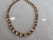 Citrine Heart & Carved Rhodolite Necklace: Boho Gemstone Jewelry