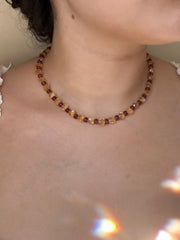Citrine Heart & Carved Rhodolite Necklace: Boho Gemstone Jewelry