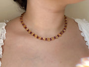 Citrine Heart & Carved Rhodolite Necklace: Boho Gemstone Jewelry