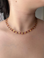 Citrine Heart & Carved Rhodolite Necklace: Boho Gemstone Jewelry