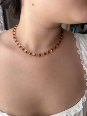 Citrine Heart & Carved Rhodolite Necklace: Boho Gemstone Jewelry