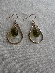 Lemon Quartz Beehive Teardrop Earrings, Carved Gemstones, Boho Gemstone Jewelry