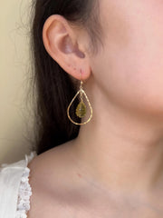 Lemon Quartz Beehive Teardrop Earrings, Carved Gemstones, Boho Gemstone Jewelry