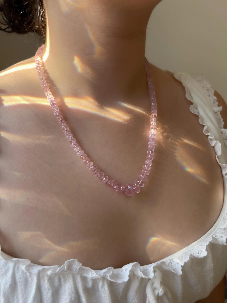 Pink Morganite Necklace, Hand Knotted Gemstones, Boho Gemstone Jewelry