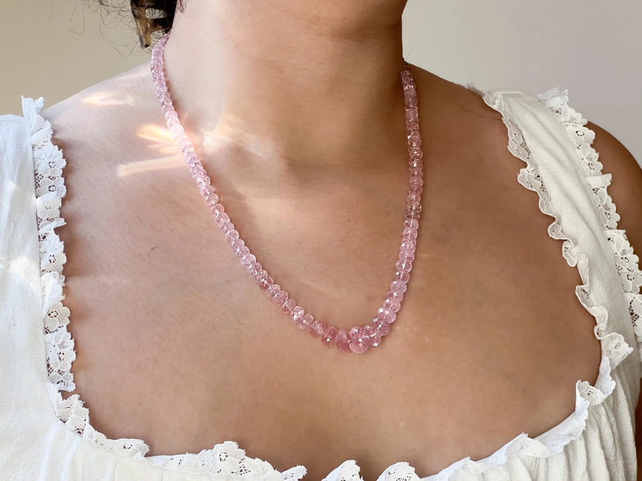 Pink Morganite Necklace, Hand Knotted Gemstones, Boho Gemstone Jewelry